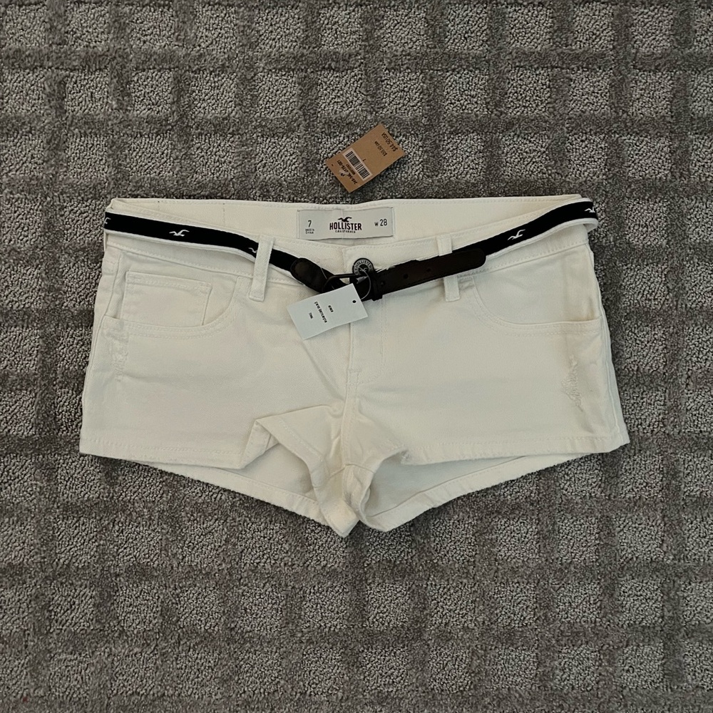 Hollister White Jean Low Rise Shorts with belt